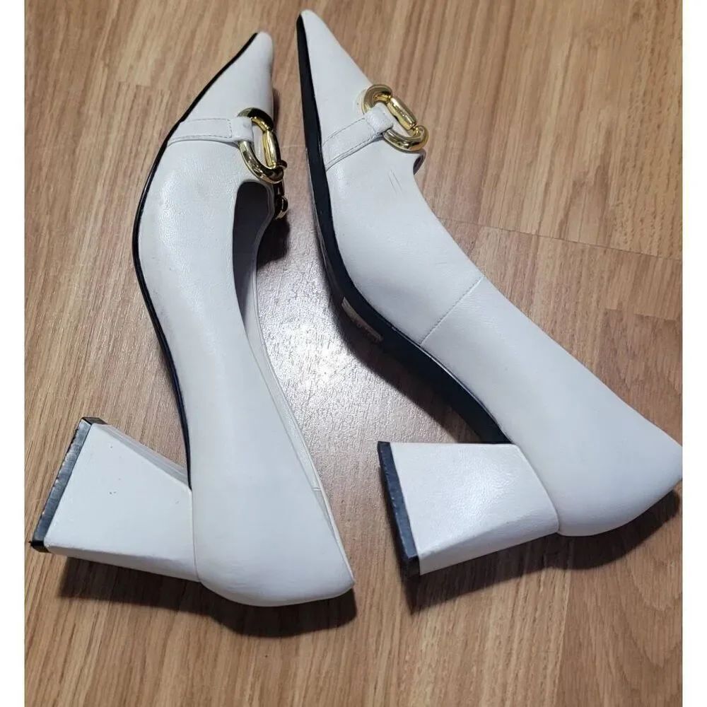 Jeffery Campbell Happy Hour Ivory/Gold  Pointed Toe Pump 6.5 - Picture 4 of 7